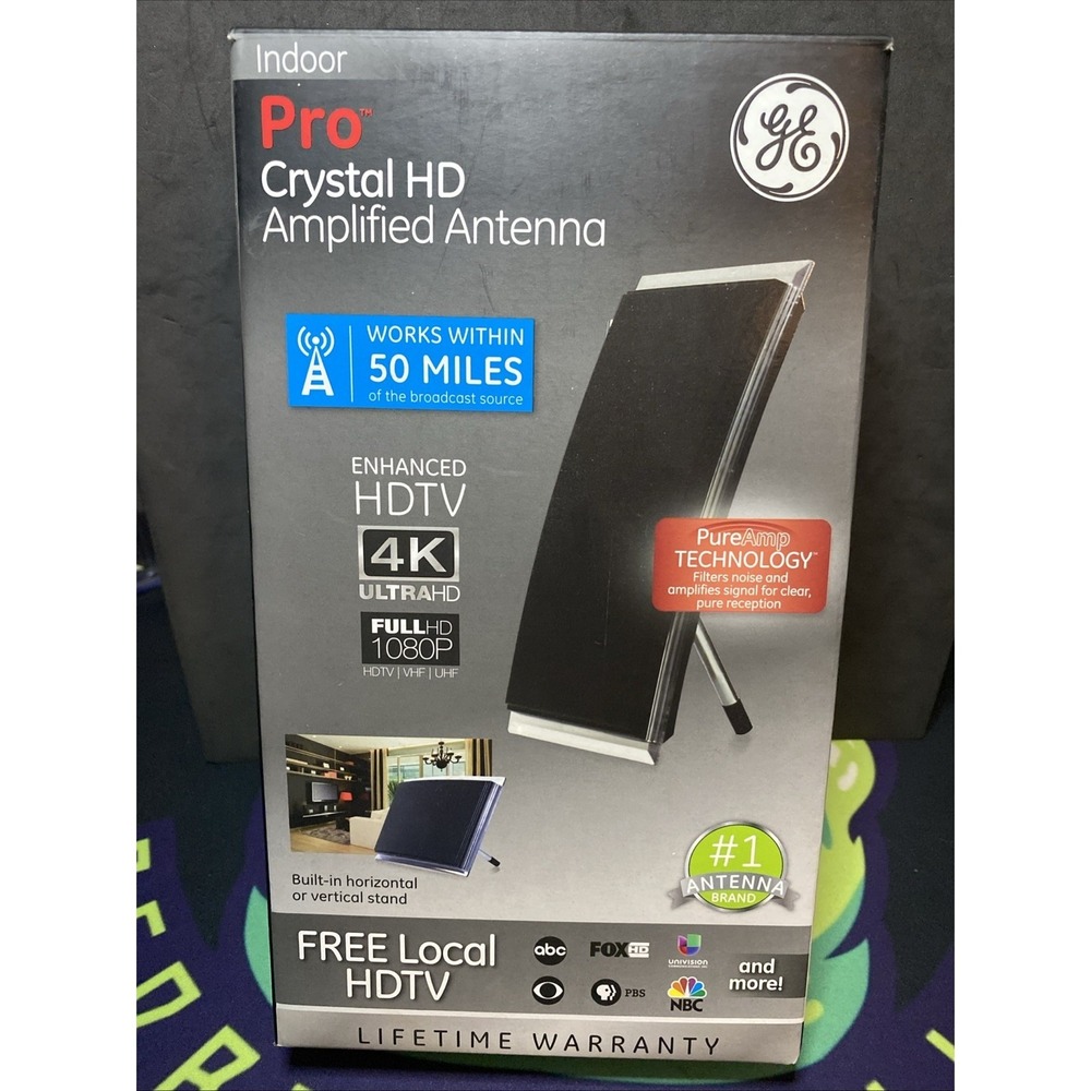 GE Indoor Pro Crystal HD Amplified Antenna 4k Ultra Full HD 1080P Free Tv F1